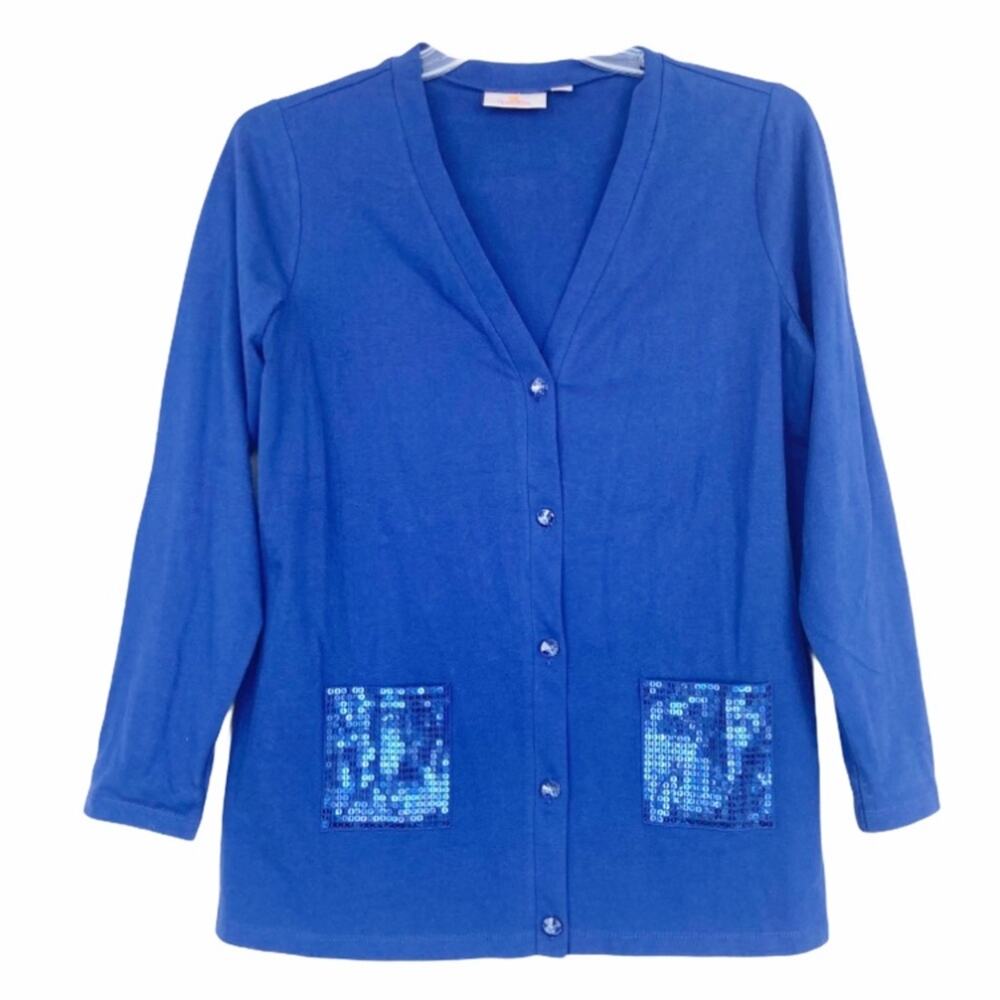 Quacker Factory Blue Sequin Button Front Cardigan… - image 5